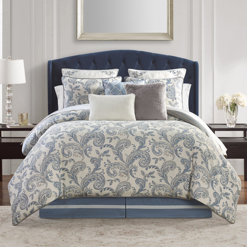 Waterford Bedding Florence Blue White Microfiber Reversible 6 Piece Comforter Set Reviews Wayfair Canada